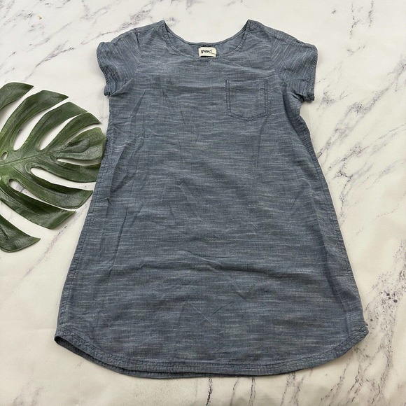 Pact Dresses & Skirts - Pact Womens Shift Dress Size M Chambray Blue Short Sleeve Pocket Organic Cotton